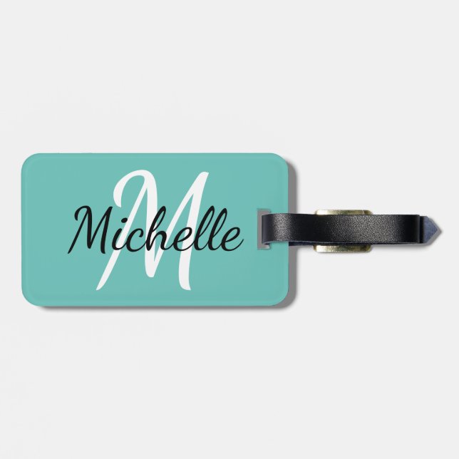 Light Blue & White Custom Monogram Luggage Tag (Back Horizontal)