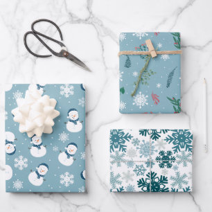 Light Blue & White Cute Winter Snow Wrapping Paper Sheet