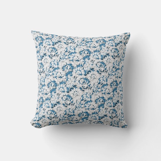 Light Blue & White Elegant Dainty Floral Pattern Cushion (Front)