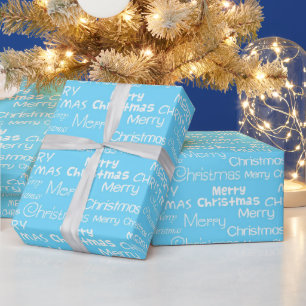 Light Blue & White Festive Merry Christmas Wrapping Paper