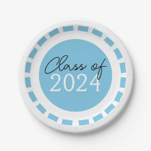 Light Blue & White Filmstrip Class Year Graduation Paper Plate