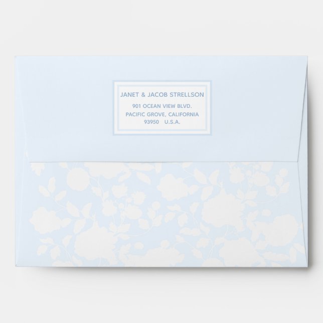 Light Blue White Floral Elegant Custom Address Envelope (Back (Top Flap))