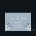 Light Blue & White Floral Save The Date<br><div class="desc">Light blue & white floral “Save the Date” card.  Names are done in elegant white script. Perfect for that spring,  summer,  fall or winter wedding.</div>