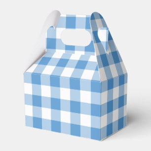 Light Blue & White Gingham Pattern Gable Favour Box