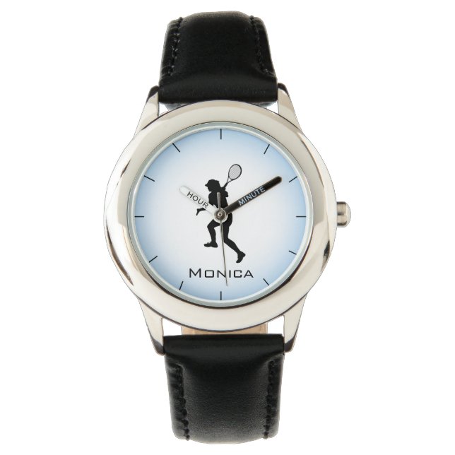 Light Blue & White Gradient Tennis Girl Add Name  Watch (Front)