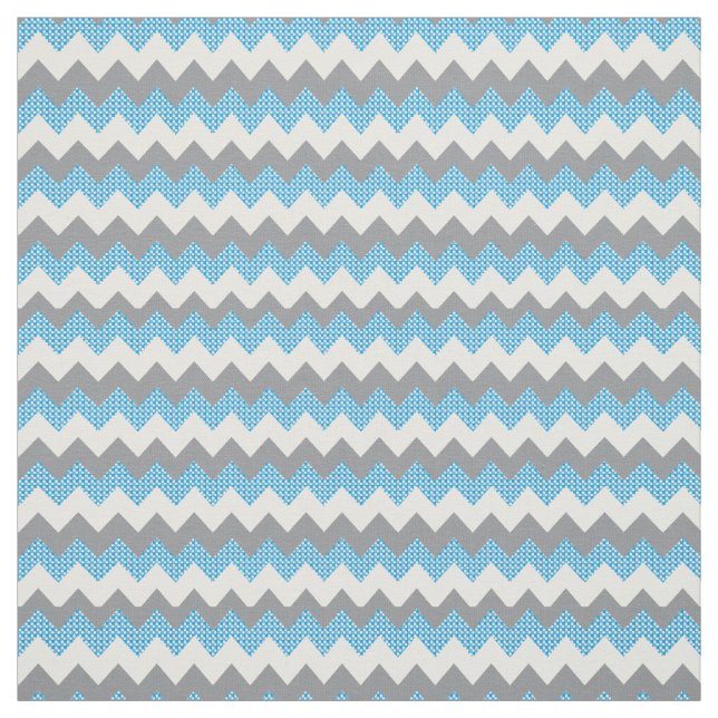 Light Blue, White & Grey Chevron Pattern Fabric (Swatch)