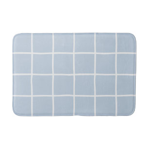 Light Blue White Grid Chequered Scandi Minimalist Bath Mat