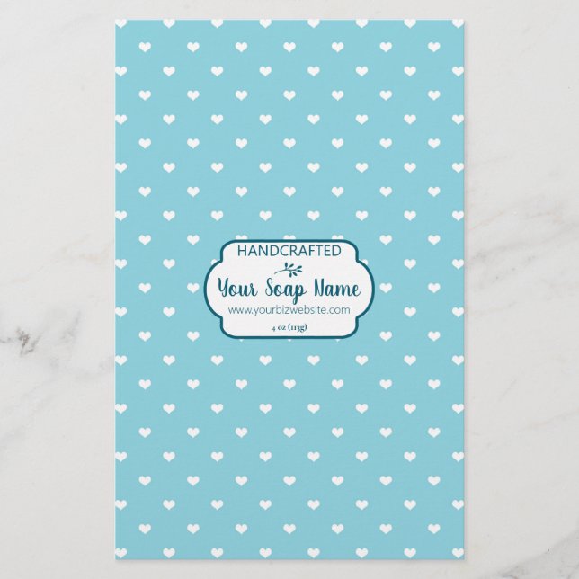 Light Blue & White Heart Soap Wrap Paper (Front)