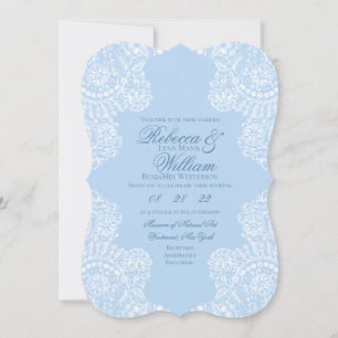 Light Blue White Lace Elegant Vintage Wedding Invitation