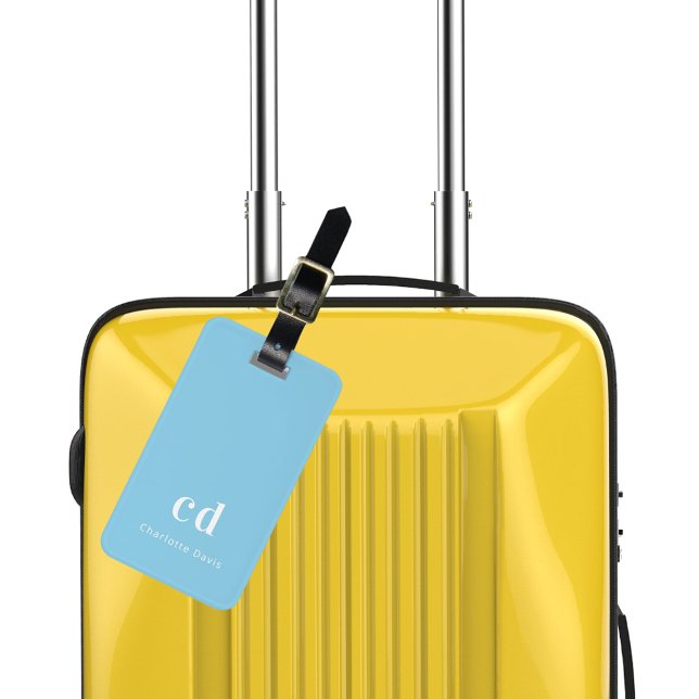 Light blue white monogram initials luggage tag (Creator Uploaded)