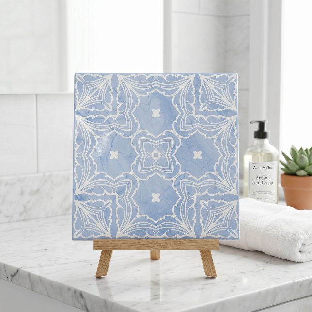 Light Blue White Moroccan Faux Marble Pattern Tile (Creator Uploaded)