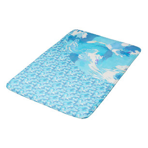 Light blue & White Ocean Abstract Art Bath Mat