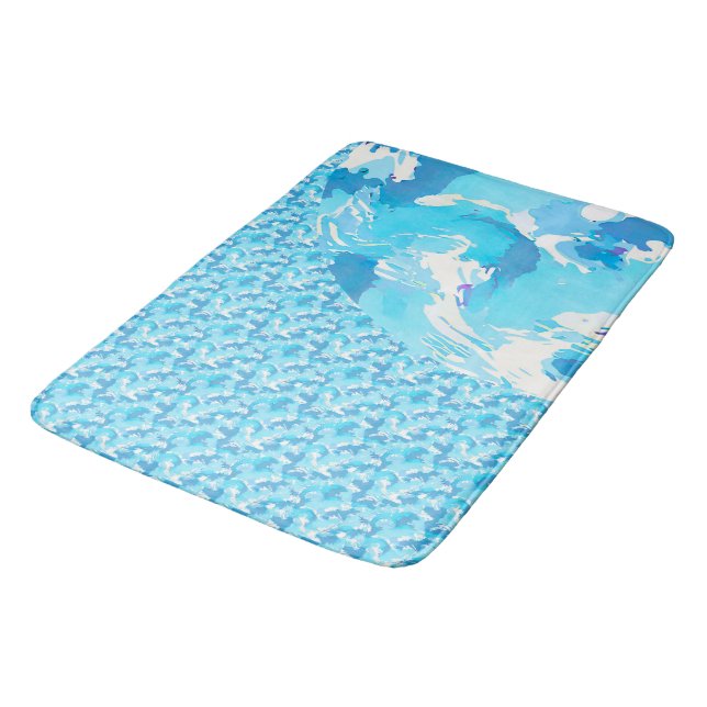 Light blue & White Ocean Abstract Art Bath Mat (Angled)