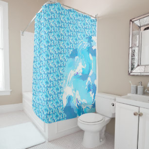 Light blue & White Ocean Abstract Art Shower Curtain