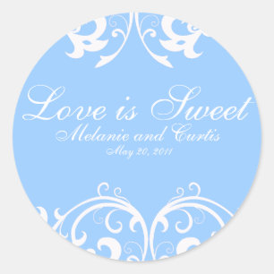 Light Blue White Ornate Love Is Sweet Classic Round Sticker