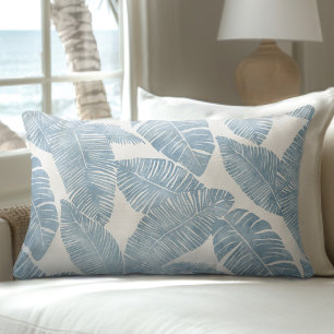 Light Blue & White Palm Leaf Lumbar Pillow