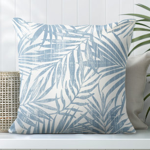 Light Blue & White Palm Leaf Throw Pillow