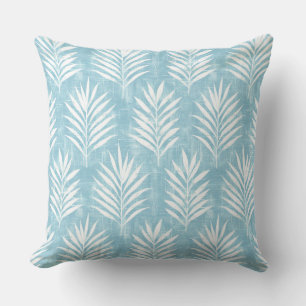 Light Blue & White Palm Leaf Throw Pillow