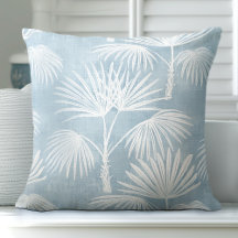 Light Blue & White Palm Tree Throw Pillow