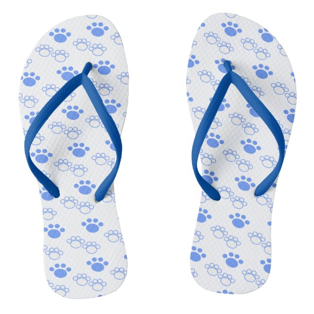 Light Blue & White Paw Flip Flops (Footbed)