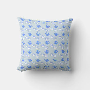 Light Blue & White Paw Throw Pillow