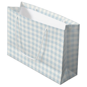 Light Blue White Plaid Stripes Bridal Shower Large Gift Bag