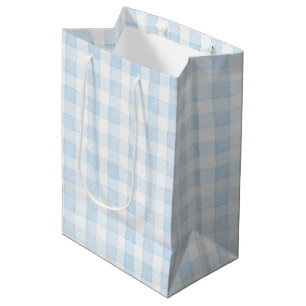 Light Blue White Plaid Stripes Bridal Shower Medium Gift Bag
