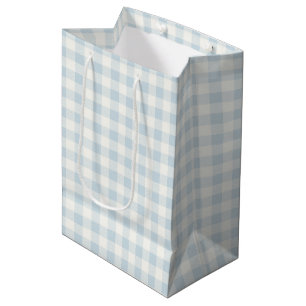 Light Blue White Plaid Stripes Bridal Shower Medium Gift Bag