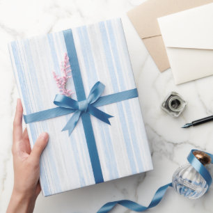 Light Blue White Plaid Stripes Bridal Shower Wrapping Paper