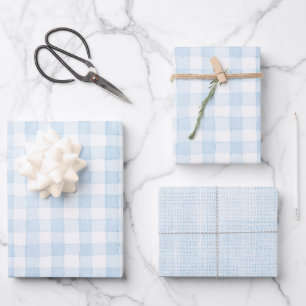 Light Blue White Plaid Stripes Bridal Shower Wrapping Paper Sheet