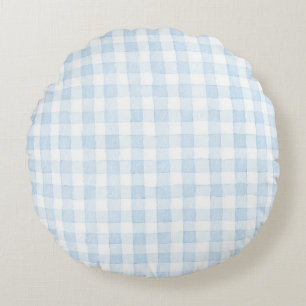 Light Blue White Plaid Stripes Round Cushion