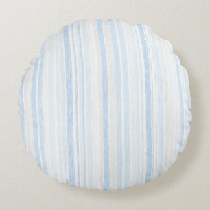 Light Blue White Plaid Stripes Round Cushion