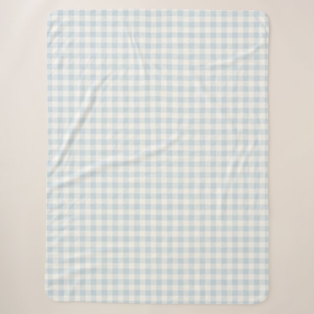 Light Blue White Plaid Stripes   Sherpa Blanket (Front)