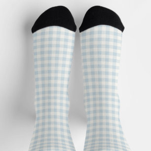 Light Blue White Plaid Stripes Socks