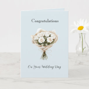 Light Blue White Roses Floral Wedding Card