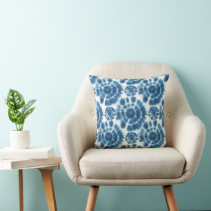 Light Blue & White Shibori Tie Dye Monogram Name Cushion