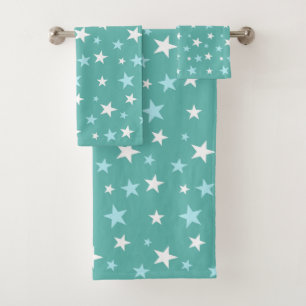 Light Blue & White Stars on Teal Bath Towel Set