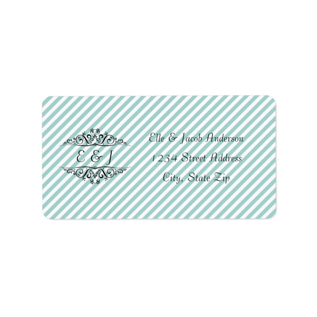 Light Blue White Striped Flourish - Address Labels (Front)