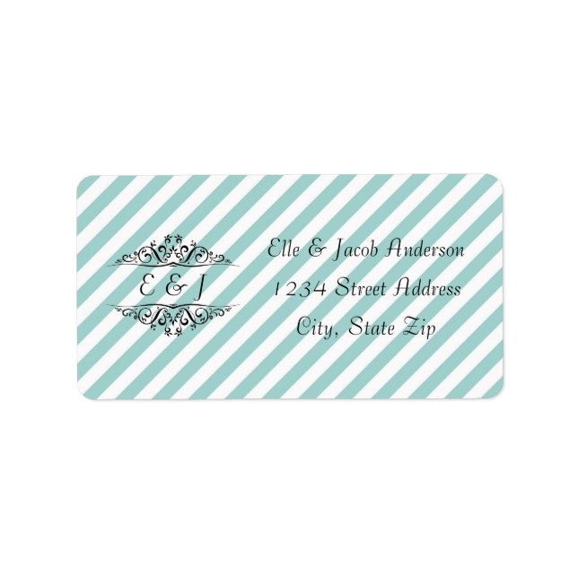 Light Blue White Striped Flourish - Address Labels (Front)