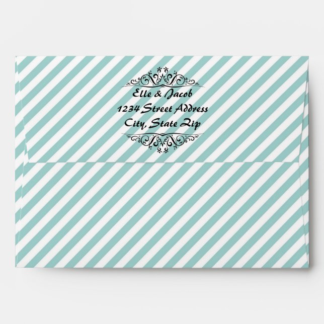 Light Blue White Striped Flourish Envelope (Back (Top Flap))