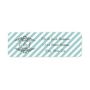 Light Blue White Striped Flourish - Return Address