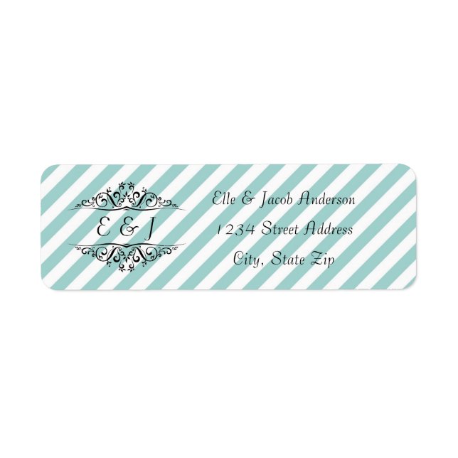 Light Blue White Striped Flourish - Return Address (Front)