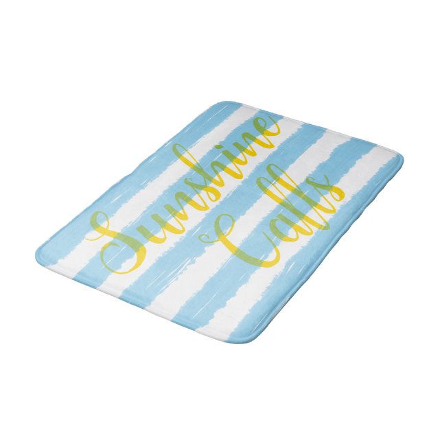 Light Blue White Stripes Bath Mat (Angled)