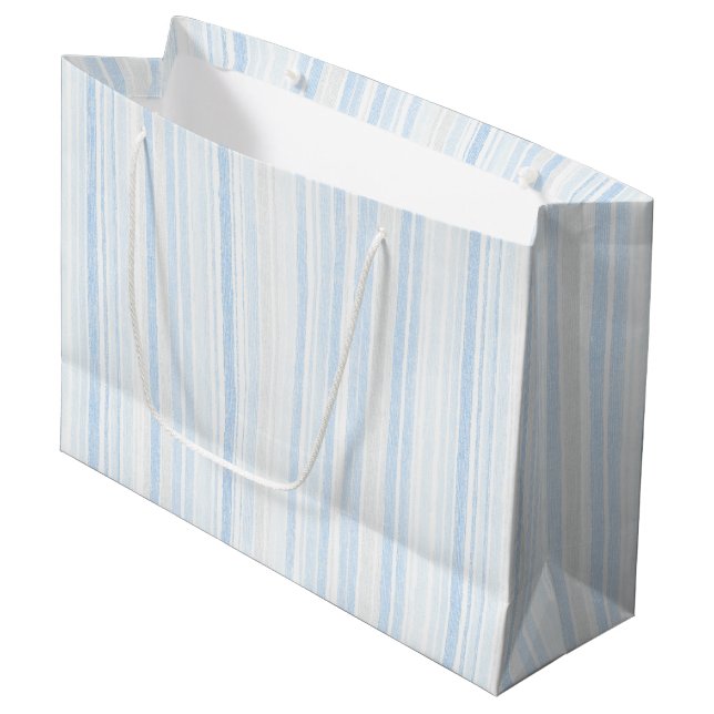 Light Blue White Stripes Bridal Shower Large Gift Bag (Front Angled)