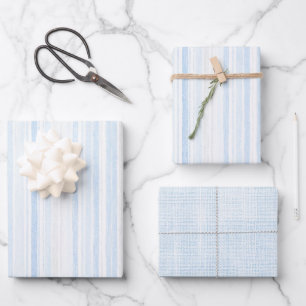 Light Blue White Stripes Bridal Shower Wrapping Paper Sheet