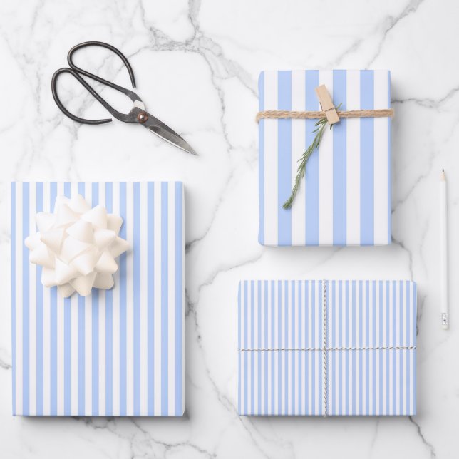 Light Blue & White Stripes Wrapping Paper Sheet (Front)