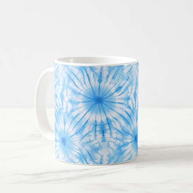 Light Blue White Tie Dye Coffee Mug (Front Left)