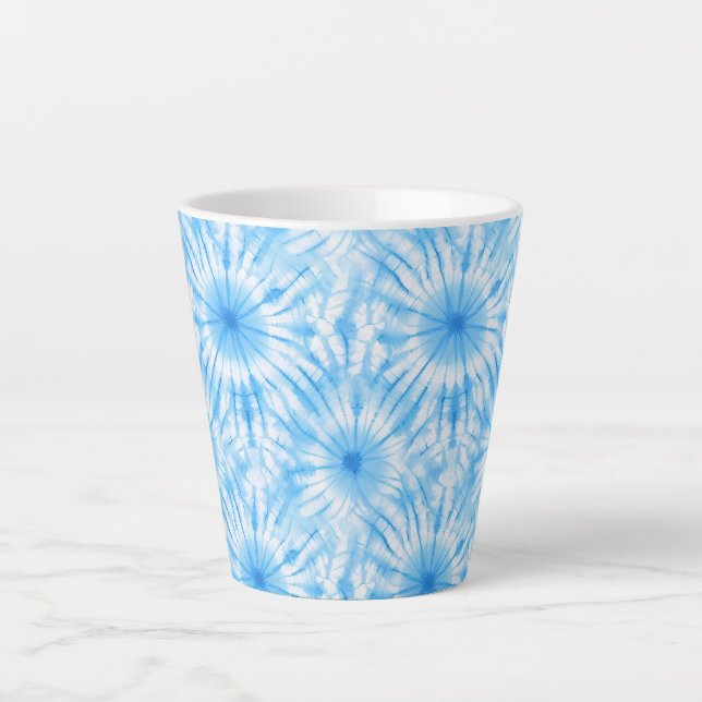 Light Blue White Tie Dye Latte Mug (Front)