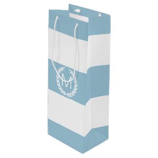 Light Blue & White Wide Stripe with Monogram Wine Gift Bag