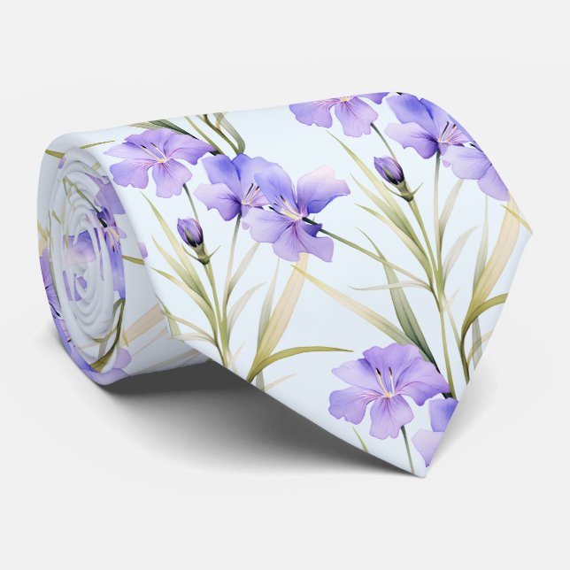 Light Blue Wildflowers Neck Tie (Rolled)